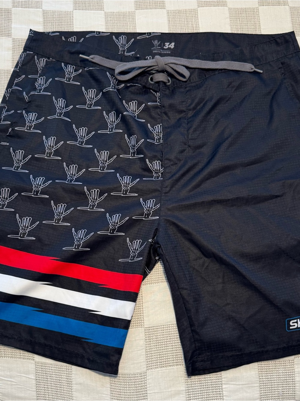 Shreddy Lyfe Men's Black w/ red white and blue Swim Board Shorts